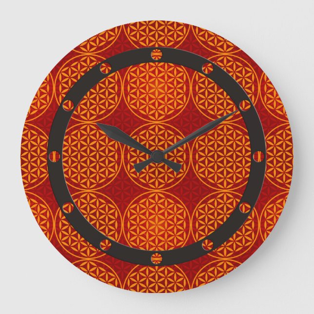 Flower of Life - stamp pattern - orange red Large Clock (Front)