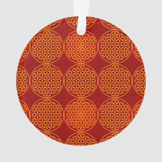 Flower of Life - stamp pattern - orange red Ornament (Back)