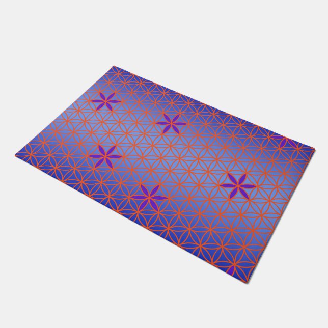 Flower Of Life - stamp seamless pattern - blue Doormat (Angled)