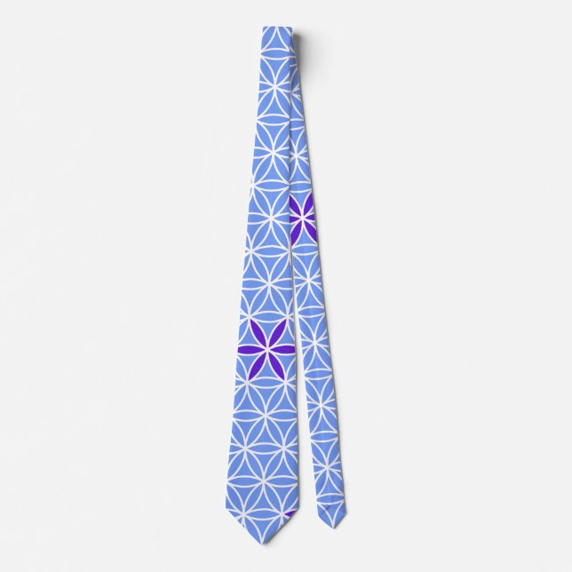 Flower Of Life - stamp seamless pattern - blue Tie (Front)