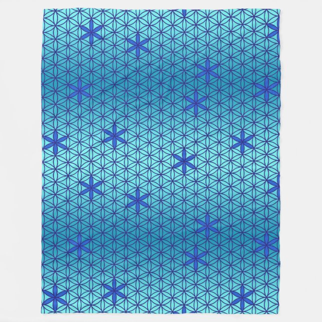 Flower Of Life - stamp seamless pattern - cyan Fleece Blanket (Front)
