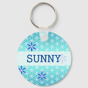 Flower Of Life - stamp seamless pattern - cyan Key Ring