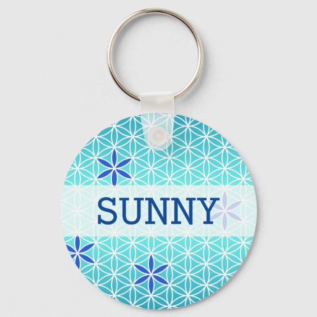 Flower Of Life - stamp seamless pattern - cyan Key Ring (Front)