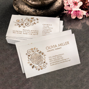 Flower of life Swirl Pastel gold on pearl  Business Card
