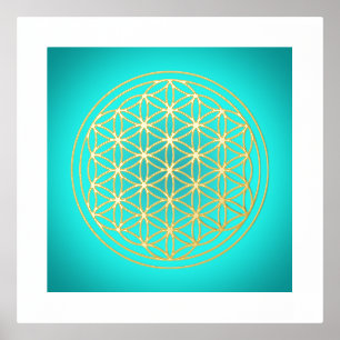 Flower of Life Teal Mandala Symbol Gold Foil Prints