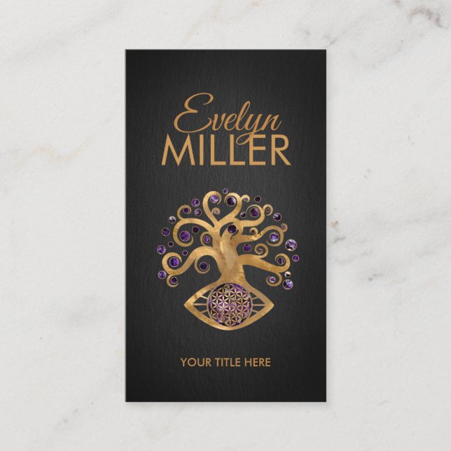 Flower of life - tree of life - amethyst and gold business card (Front)