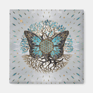 Flower of Life - Tree of life - Butterfly Magnet