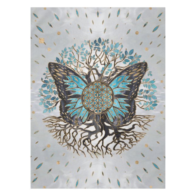 Flower of Life - Tree of life - Butterfly Tablecloth (Front)