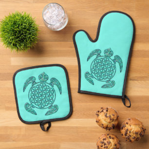 FLOWER OF LIFE - Turtle Magic 4 Oven Mitt & Pot Holder Set