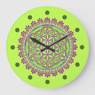 Flower Of Life - Vintage Blossom Ornaments 2 Large Clock