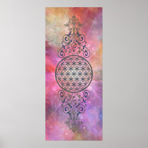 Flower Of Life - Vintage Ornaments blue gold Poster