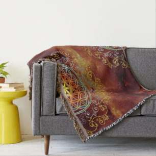 Flower Of Life - Vintage Ornaments Mandala 1 Throw Blanket