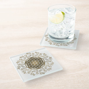 Flower Of Life - Vintage Ornaments Mandala 2 Glass Coaster