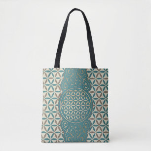 Flower of Life - vintage X & stamp pattern BG 1 Tote Bag