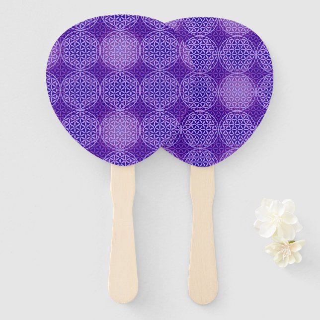 FLOWER OF LIFE - violet lila pattern Hand Fan (Front and Back)