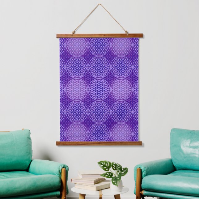 FLOWER OF LIFE - violet lila pattern Hanging Tapestry (Living Room)