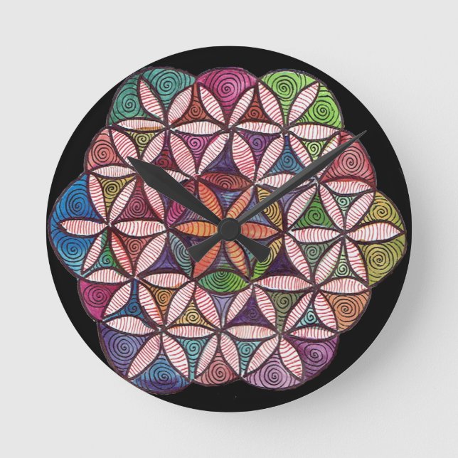 Flower of Life Watercolor art Round Clock (Front)