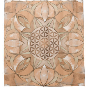 Flower of Life Watercolor gentle peach Shower Curtain