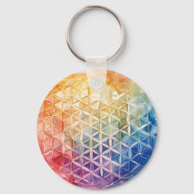 Flower of Life - Watercolor Painting Key Ring (Front)