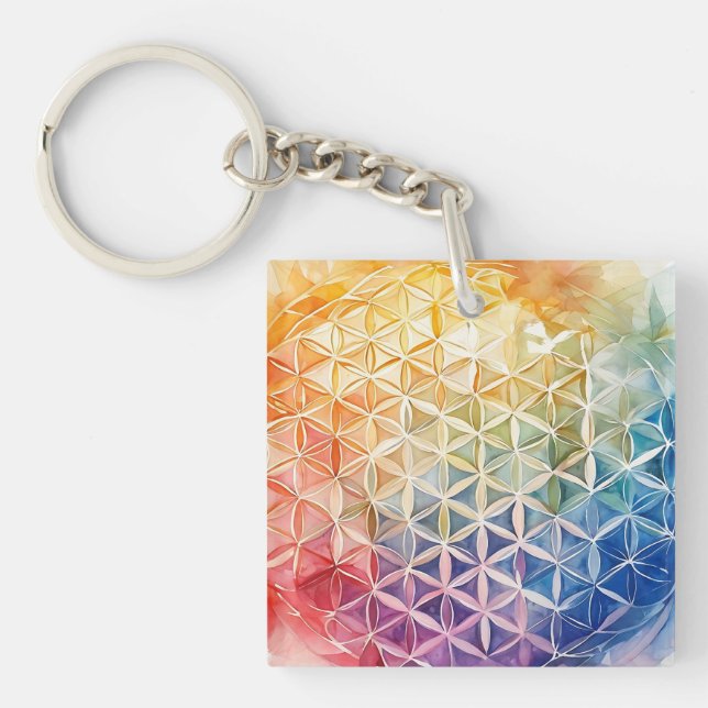 Flower of Life - Watercolor Painting Key Ring (Front)