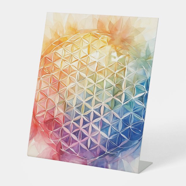 Flower of Life - Watercolor Painting Pedestal Sign (Front)