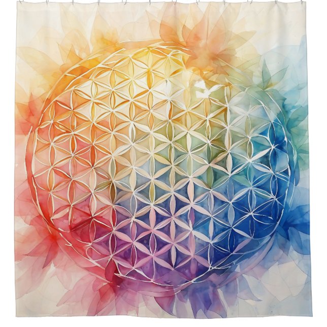 Flower of Life - Watercolor Painting Shower Curtain (Front)