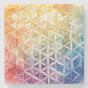 Flower of Life - Watercolor Painting Stone Coaster