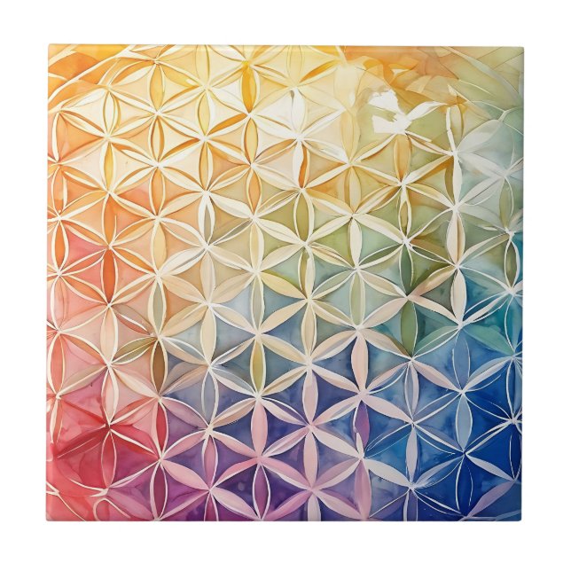 Flower of Life - Watercolor Painting Tile (Front)