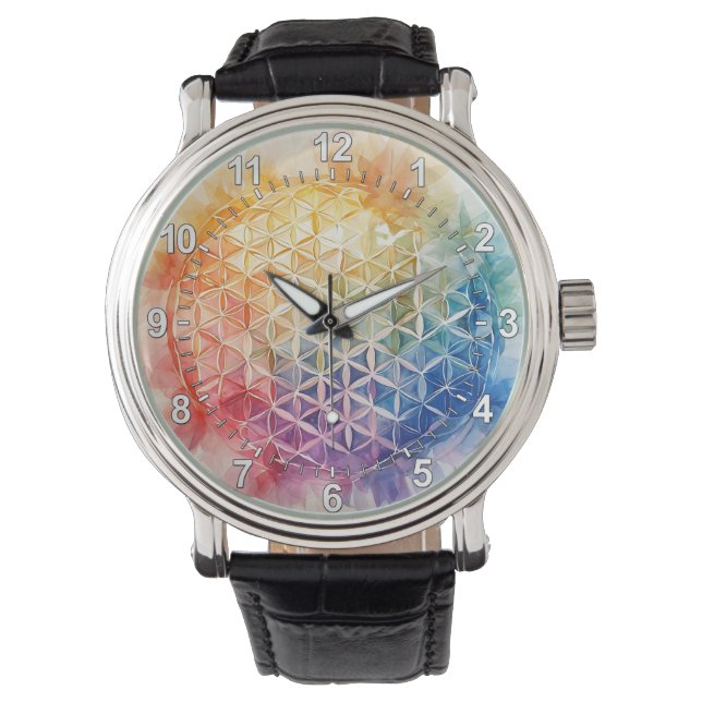 Flower of Life - Watercolor Painting Watch (Front)
