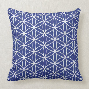 Flower of Life White on Blue Pattern Cushion