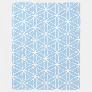 Flower of Life White on Light Blue Big Pattern Fleece Blanket