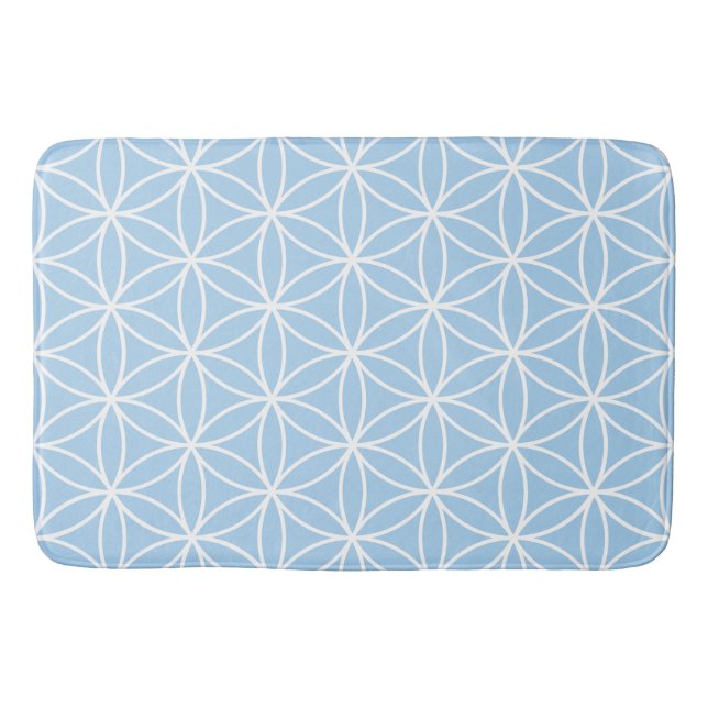 Flower of Life White on Light Blue Pattern Bath Mat (Front)