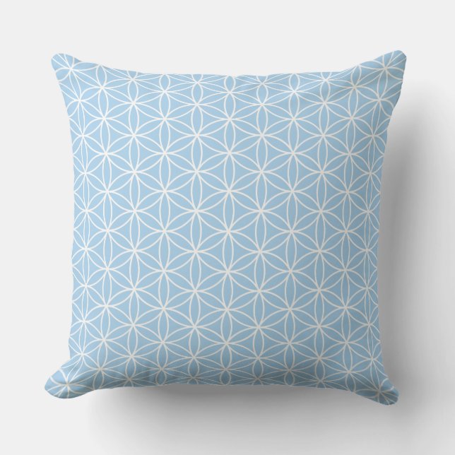 Flower of Life White on Light Blue Repeat Pattern Cushion (Front)