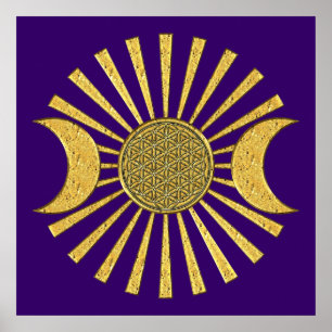 Flower Of Life with Moon Poster