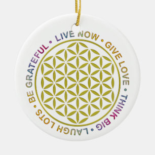 Flower Of Life with Rules Of Life Ceramic Tree Decoration