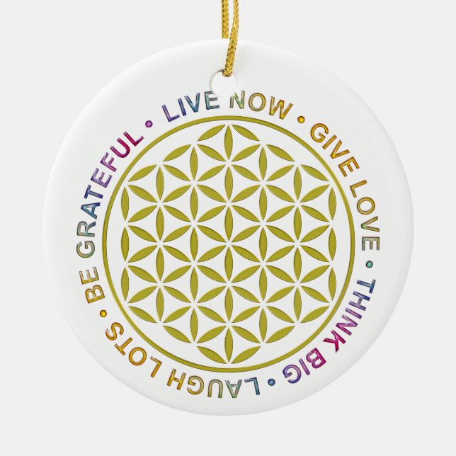 Flower Of Life with Rules Of Life Ceramic Tree Decoration (Front)