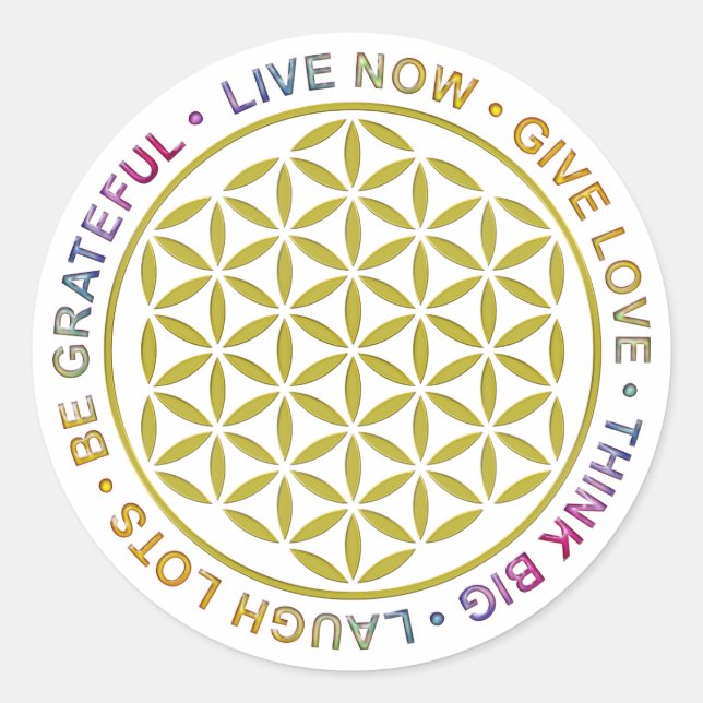Flower Of Life with Rules Of Life Classic Round Sticker (Front)