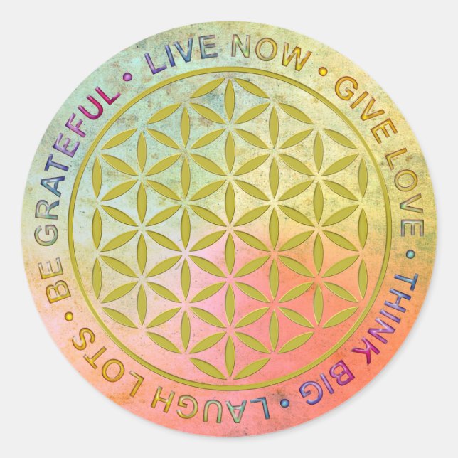 Flower Of Life with Rules Of Life Classic Round Sticker (Front)
