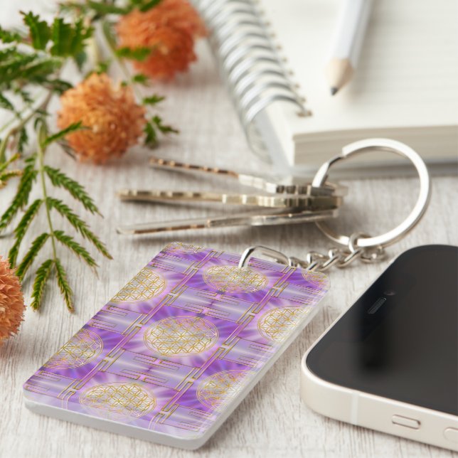 FLOWER OF LIFE - Yantra seamless pattern Key Ring (Front Right)