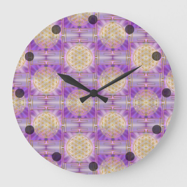 FLOWER OF LIFE - Yantra seamless pattern Large Clock (Front)