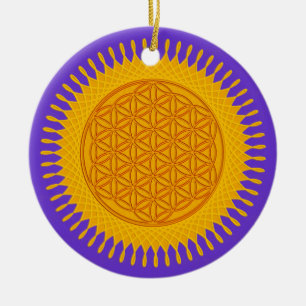 Flower Of Life - yellow sunny Ceramic Tree Decoration