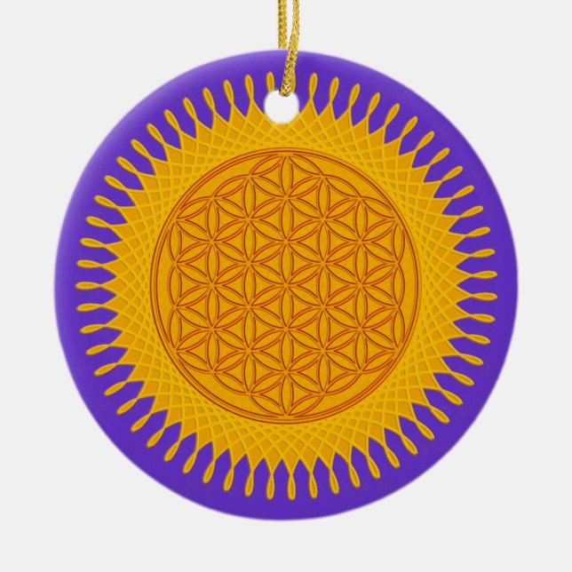 Flower Of Life - yellow sunny Ceramic Tree Decoration (Front)