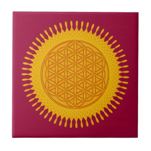 Flower Of Life - yellow sunny Tile