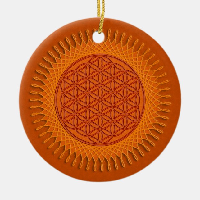 Flower Of Live / sun design Ceramic Tree Decoration (Front)