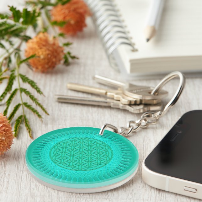 Flower Of Live - sun - seamless pattern 2 Key Ring (Front Right)