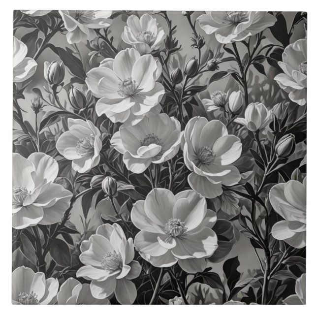 Flower oil painting grayscale tile (Front)
