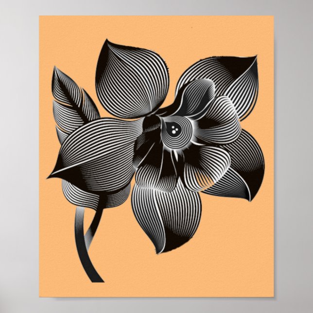 Flower Optical Illusion 3D Linear Black and White Poster (Front)