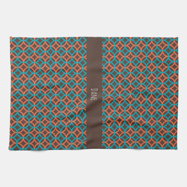 Flower Orange Blue Minimal Pattern Tea Towel (Horizontal)