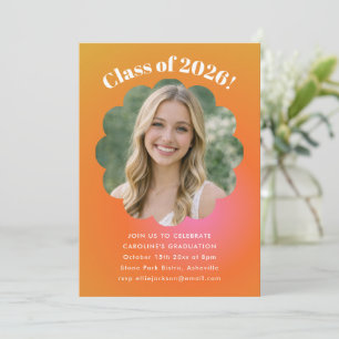 Flower Orange Gradient Photo Graduation Party Invitation