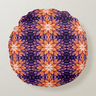 Flower Orange Purple and White Round Cushion